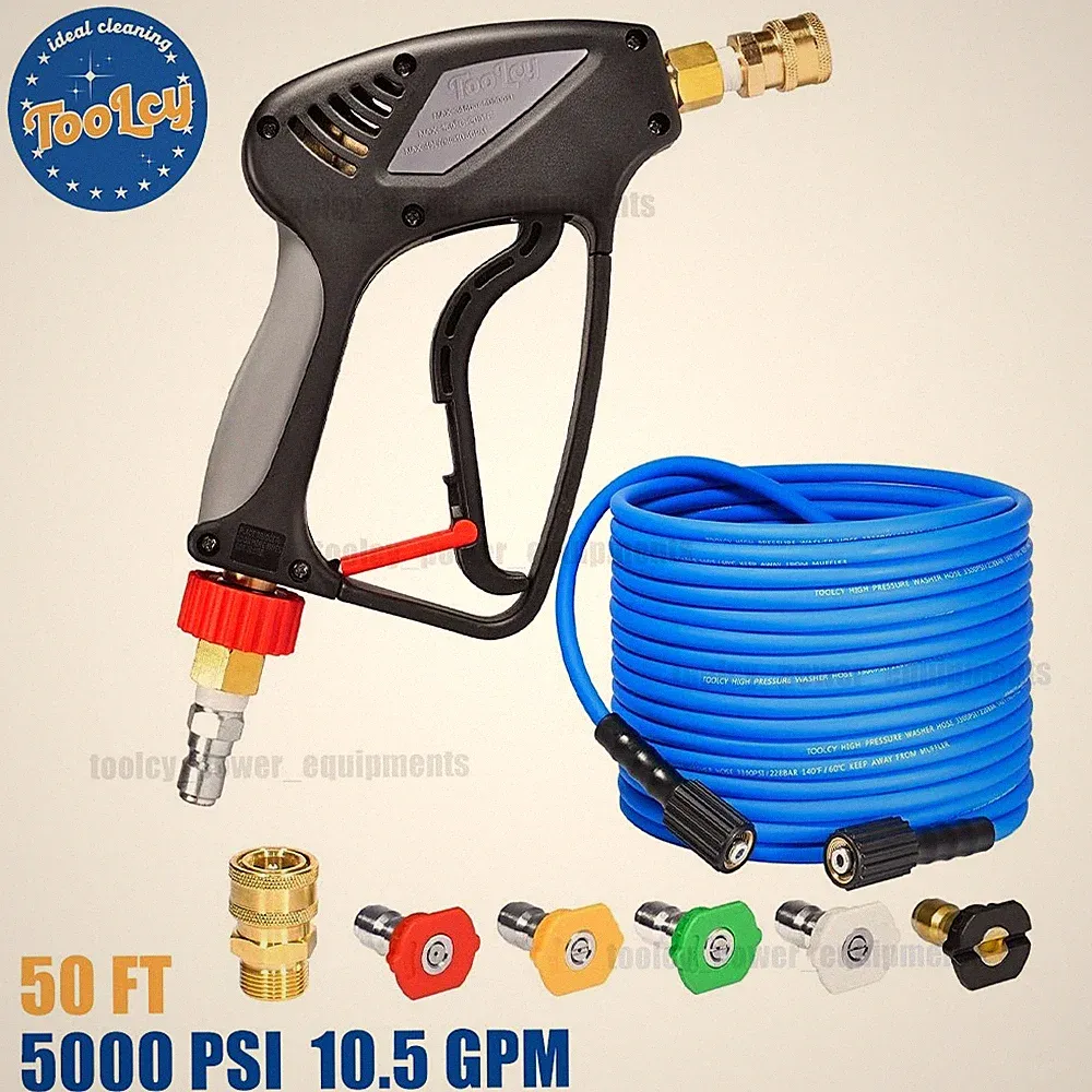 TOOLCY 3400 psi Power Washer Hose 50 ft x 1/4", 5000 psi Pressure Washer Gun