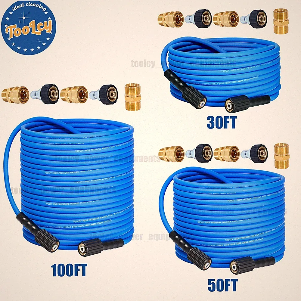 TOOLCY 3400 PSI Pressure Washer Hose 1/4" M22 with Adapters Kink Resistance