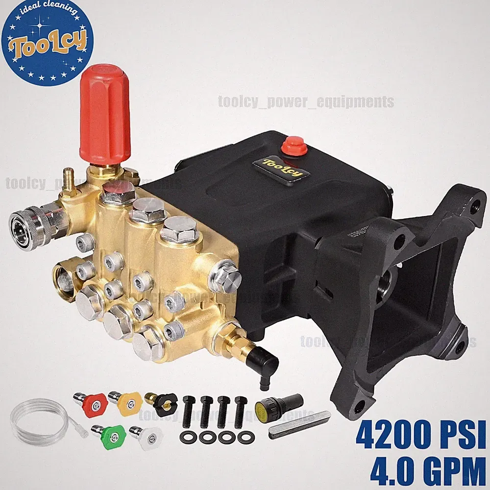TOOLCY 4300 PSI Horizontal Pressure Washer Pump 1" Shaft Triplex Plunger 4.0 GPM