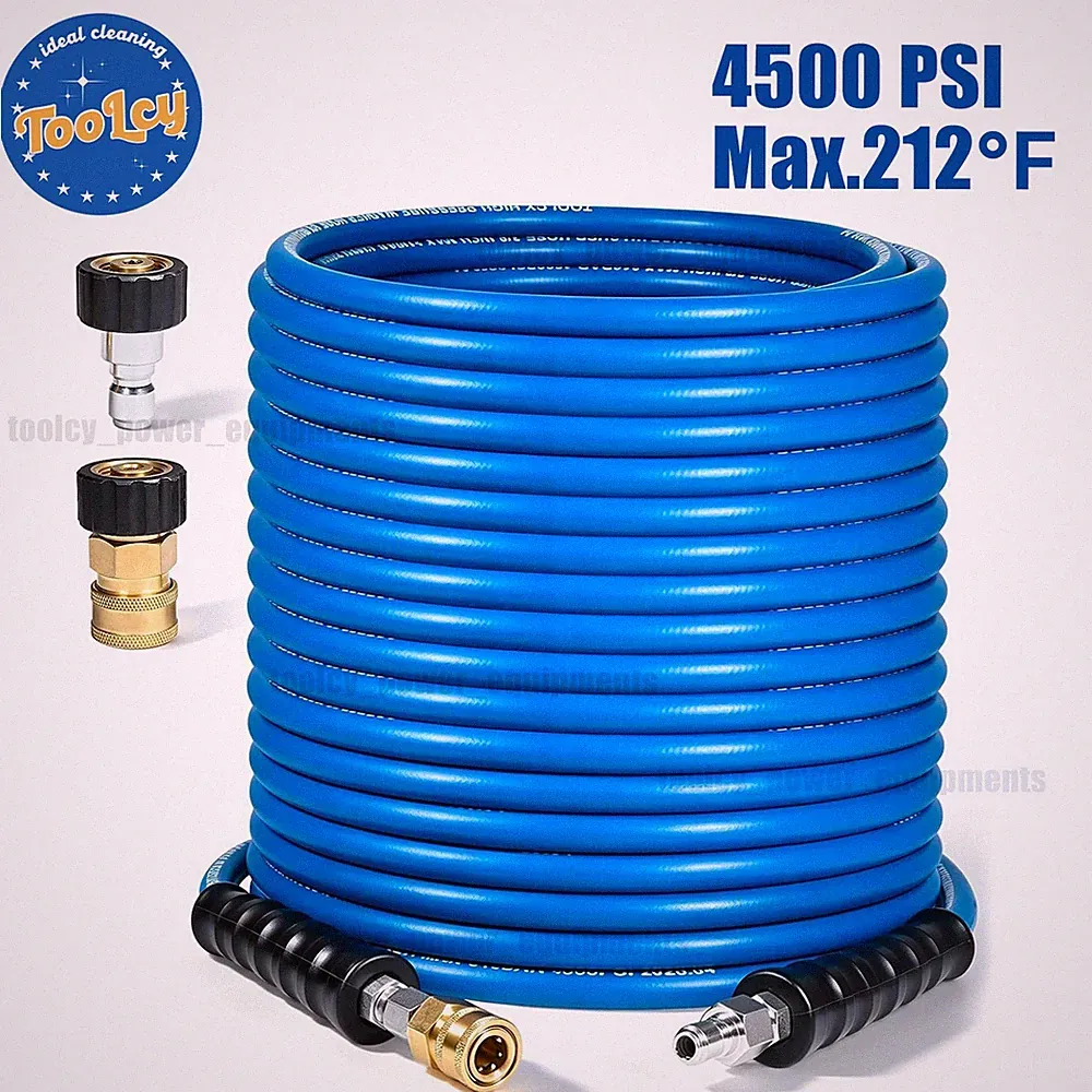 TOOLCY 4500 psi Pressure Washer Hose 3/8" 100 ft Swivel Quick Connect, Adapters