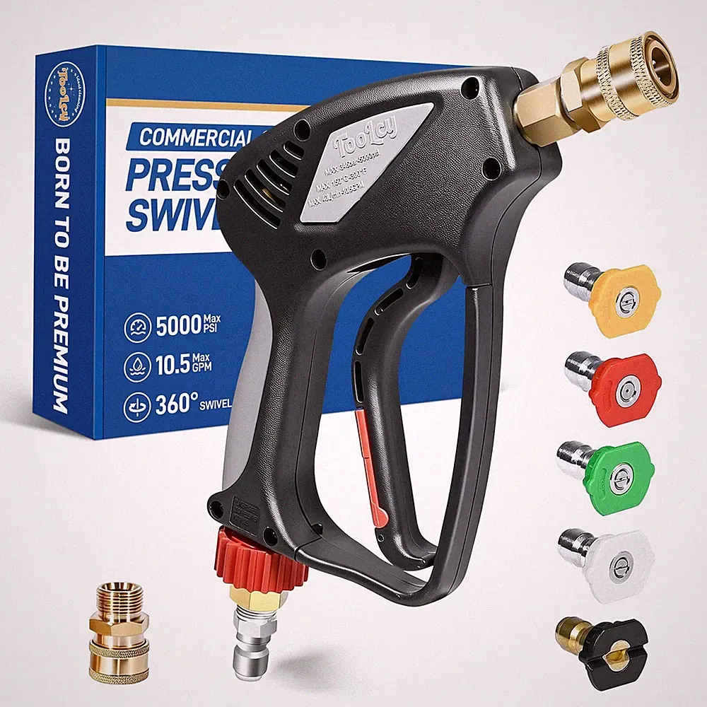TOOLCY 5000 PSI Pressure Washer Gun with Swivel Inlet, Short Gun, Black