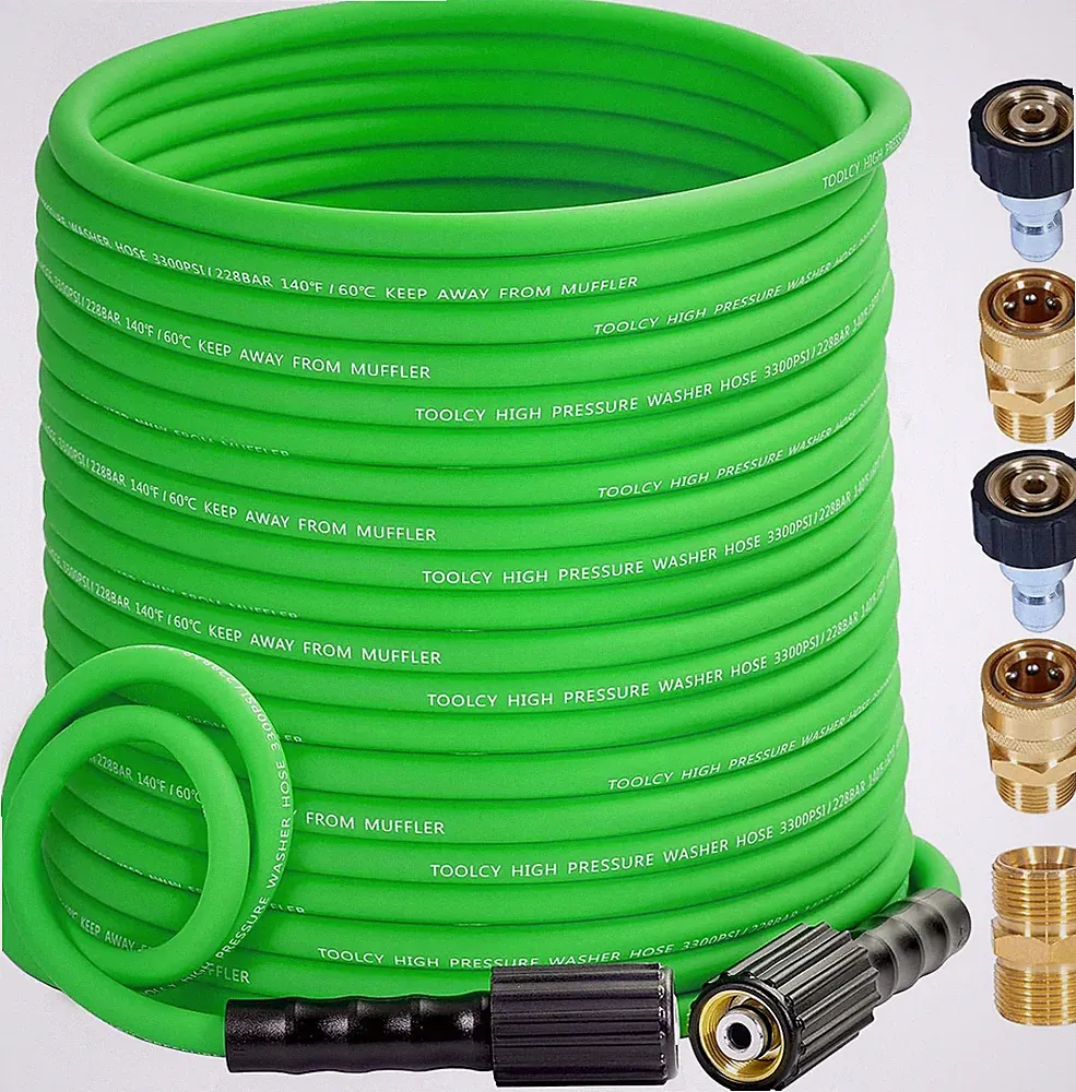 TOOLCY Flexible Pressure Washer Hose 1/4” X 100 FT – 3300 PSI Kink-Resistant Lig