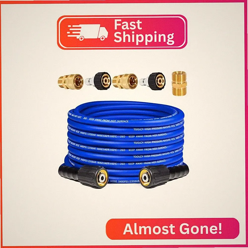 TOOLCY Flexible Pressure Washer Hose 30 FT x 1/4 in, 3400 PSI