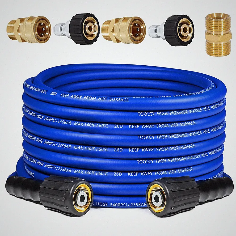 TOOLCY Flexible Pressure Washer Hose 30 FT x 1/4 in, 3400 PSI