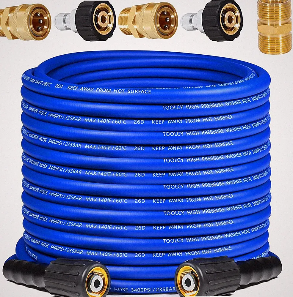 TOOLCY Flexible Pressure Washer Hose 50 FT X 1/4 In, 3400 PSI
