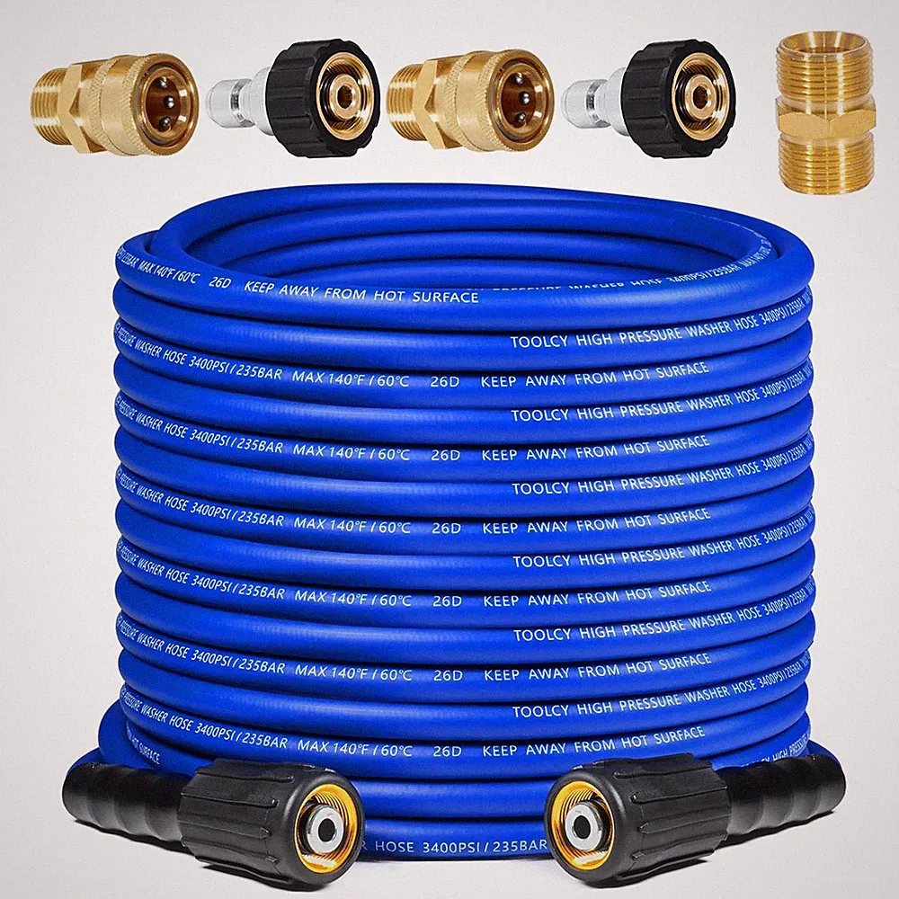 TOOLCY Flexible Pressure Washer Hose 50 FT x 1/4 in, 3400 PSI