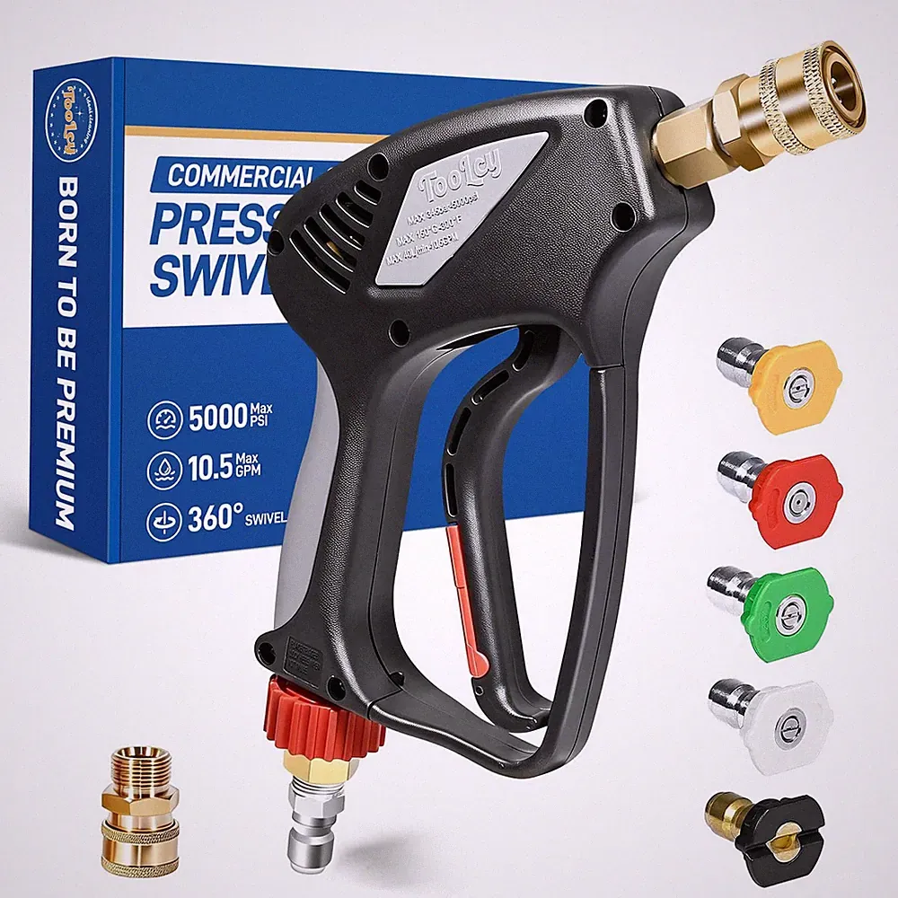 TOOLCY Pro Short Pressure Washer Gun 5000 PSI with 360° Gun, Black