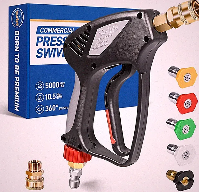 TOOLCY Pro Short Pressure Washer Gun 5000 PSI with 360° Swivel,3/8" Quick Connec