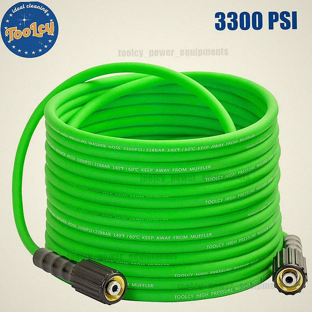 TOOLCY Super Flexible Pressure Washer Hose 3300 psi 100ft, 1/4" M22 Kink Resist