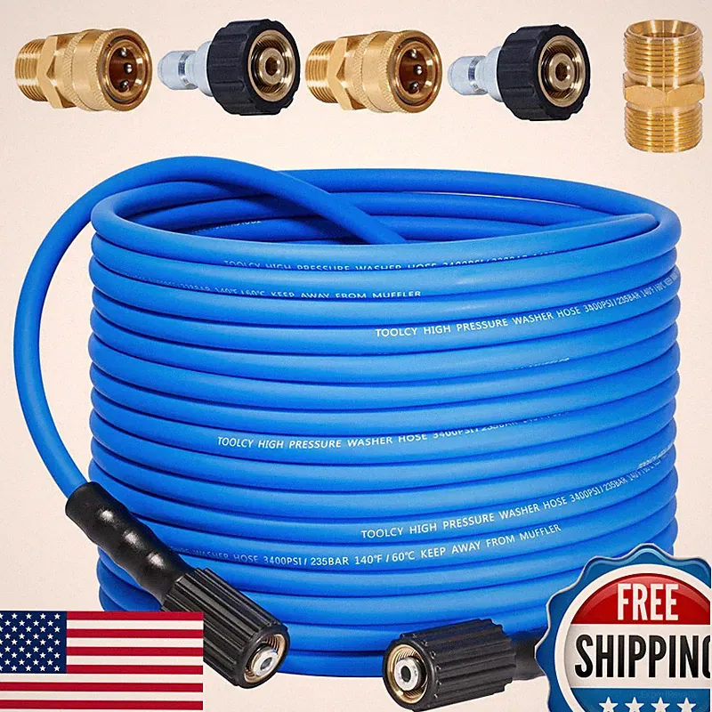 Toolcy Super Flexible Pressure Washer Hose 50Ft 3400 Psi Kink Resistant Power