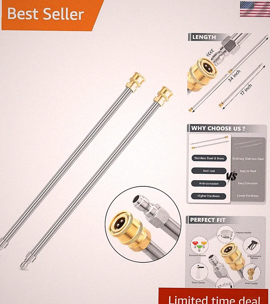 Transform Your Cleaning - 17 Inch Stainless Steel Pressure Washer Wands, 2 Pack