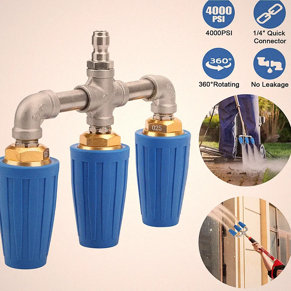 Triple High Pressure Washer Rotating Turbo Nozzle Spray Tip 4000 PSI 1/4" Quick