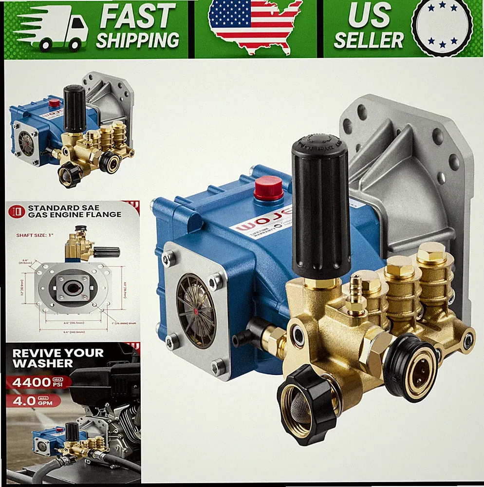 Triplex Plunger Pressure Washer Pump 4400 PSI 4.0 GPM 1in Shaft Replacement