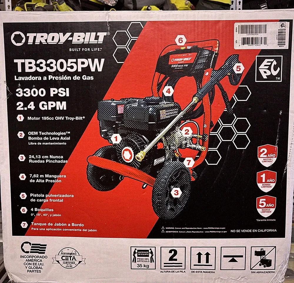 Troy-Bilt 3300 PSI 2.4 GPM Gas Pressure Washer, TB3305PW