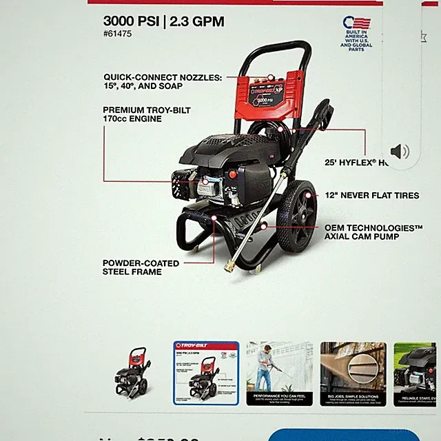 Troy-Bilt XP 3000 PSI Gas Pressure Washer 170cc Quick Connect Soap Tank