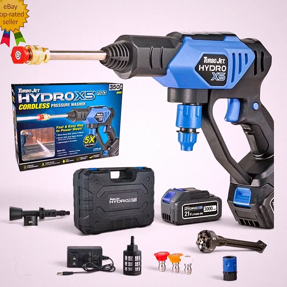 Turbo Jet HydroX5 Pro Cordless Pressure Washer 350 PSI 21V Battery Portable NIB