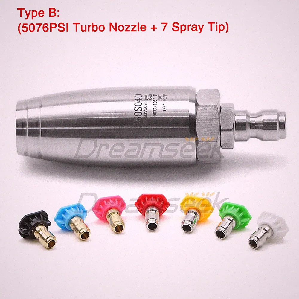 Turbo Nozzle High Pressure Washer Rotating Spray Tip 1/4" Quick Connect 5076PSI