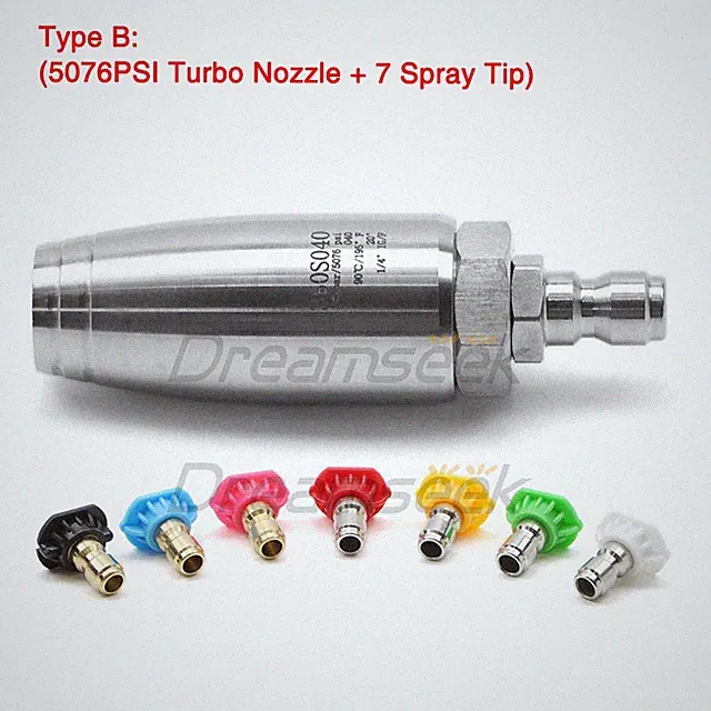 Turbo Nozzle High Pressure Washer Rotating Spray Tip 1/4" Quick Connect 5076PSI