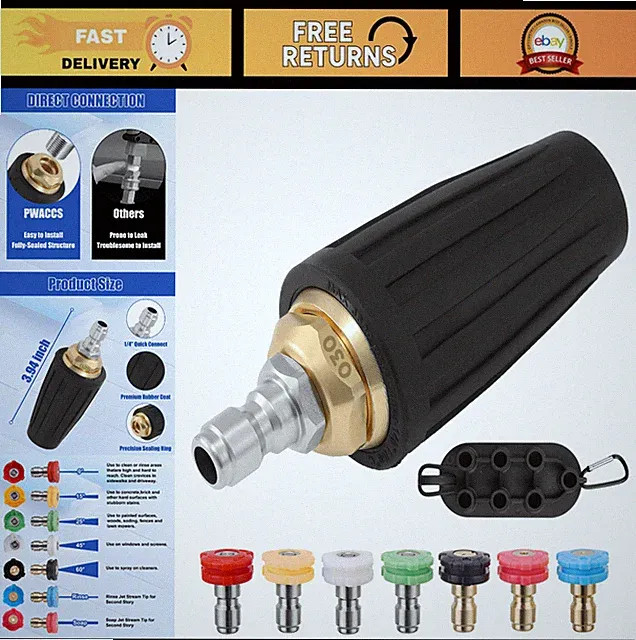 Turbo Nozzle Tips for Pressure Washer - 7 Spray Nozzles & Holder, 3600 PSI, 3.0