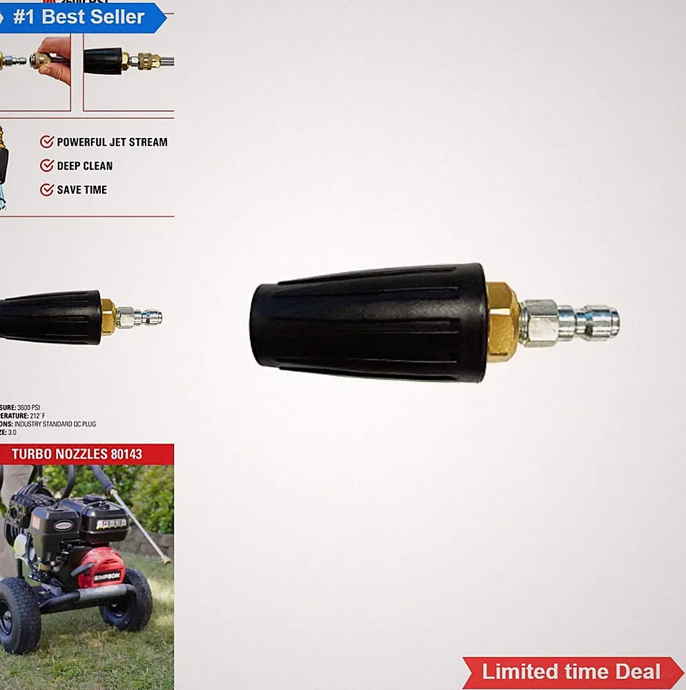 Turbo Pressure Washer Nozzle 3600 PSI 1/4 Inch Quick Connect Hot Cold Water