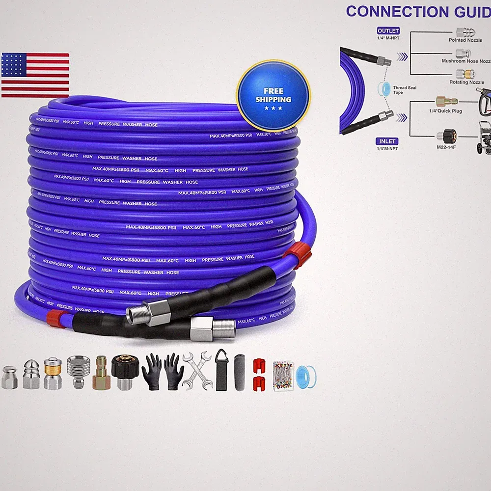 TUTULUCK 100FT Sewer Jetter Kit Pressure Washer 1/4"NPT Drain Cleaner Hose