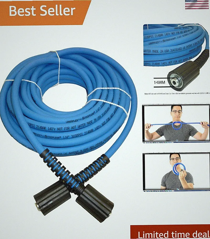 UBERFLEX Kink Resistant Pressure Washer Hose 1/4", 3,100 PSI with 2 22MM - -...