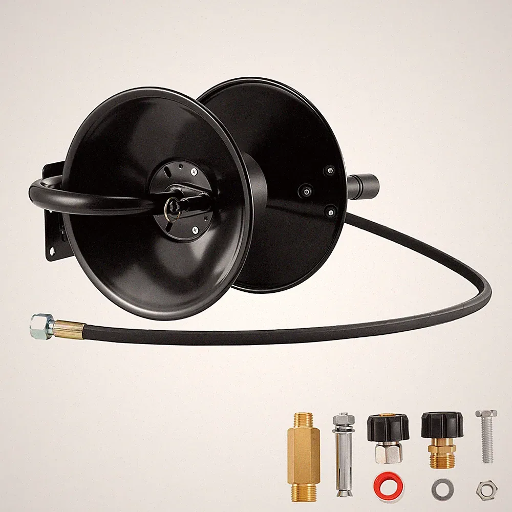Uimoso Pressure Washer Hose Reel 50 ft x 3/8 inch Steel Mount 4000 PSI