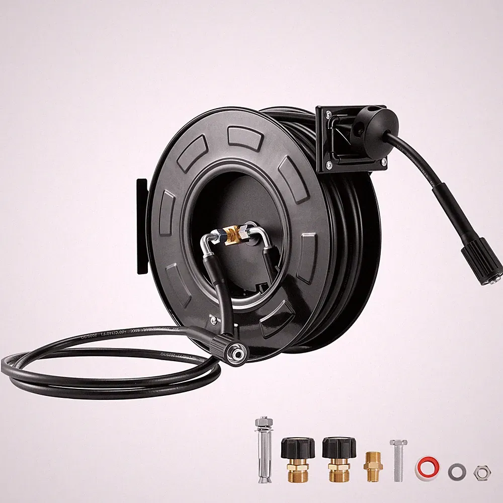 Uimoso Retractable 60ft Pressure Washer Hose Reel, 1/4in, 4000PSI Auto-Rewind