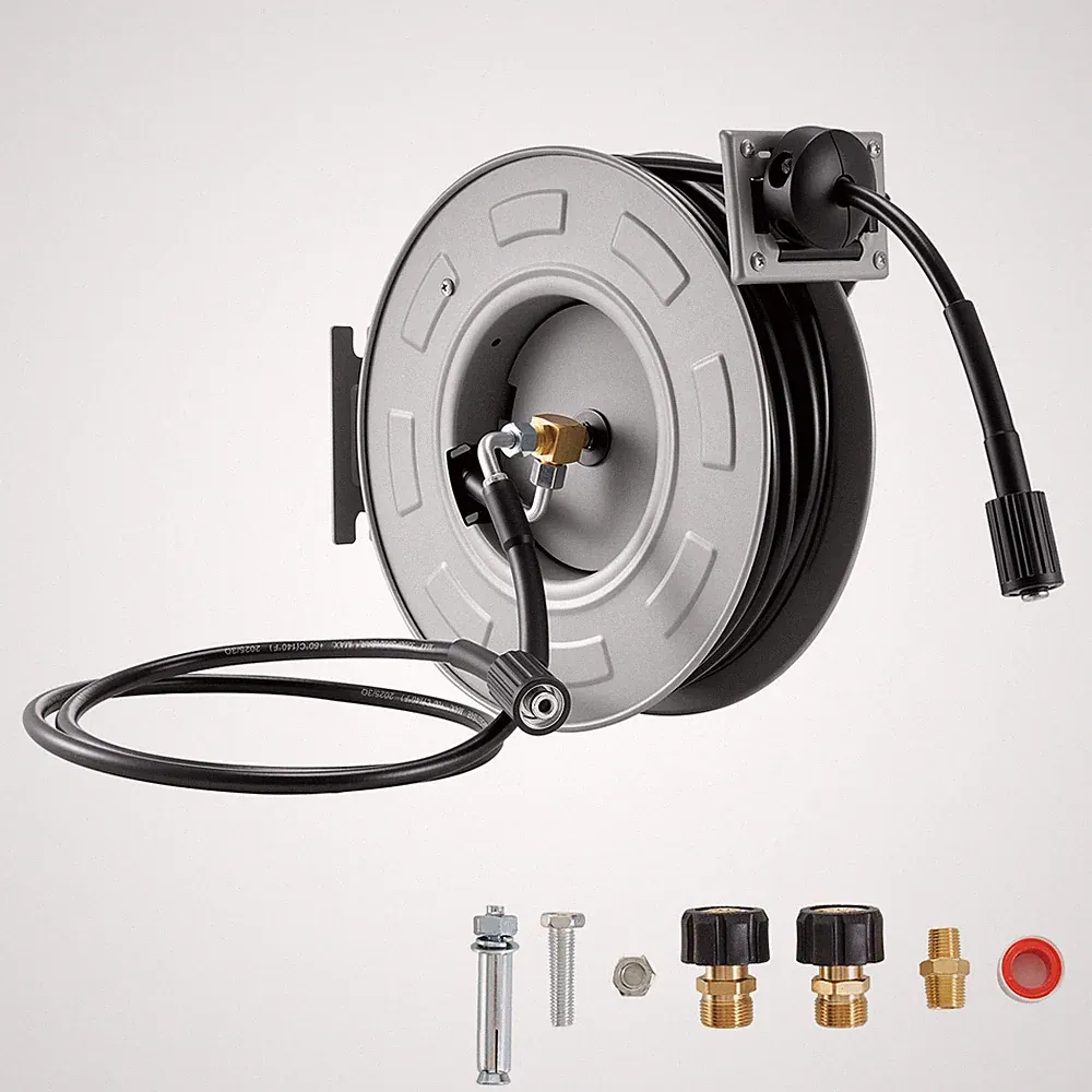 Uimoso Retractable 65ft Pressure Washer Hose Reel, 1/4in, 3200PSI Auto-Rewind