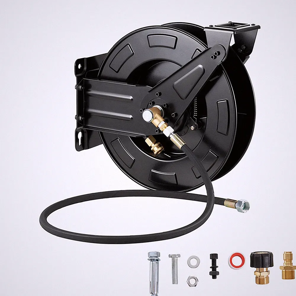 Uimoso Retractable Pressure Washer Hose Reel 50ft x 3/8in, 4000 PSI, Auto-Rewind