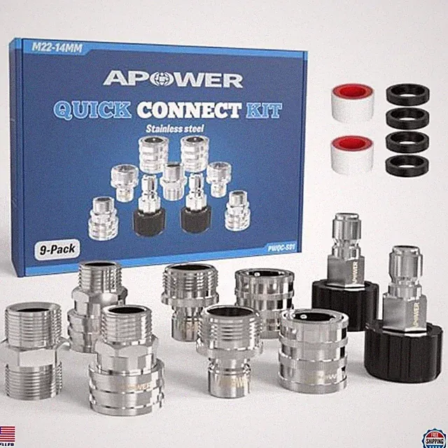 Ultimate Pressure Washer Quick Connect Kit - M22-14mm to 3/8" Disconnects, 9-Pc