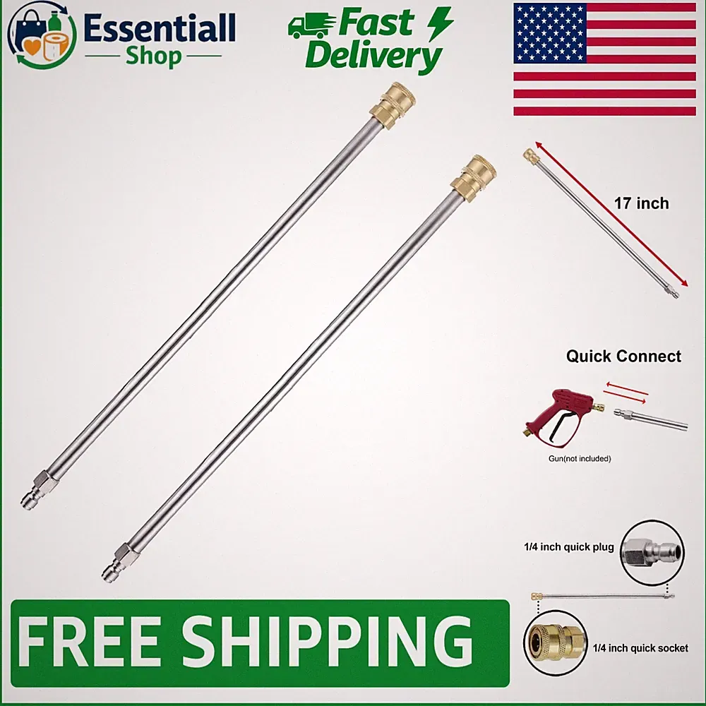 Universal 2 Pack 17” Stainless Steel Pressure Washer Extension Wands, 4000 PSI