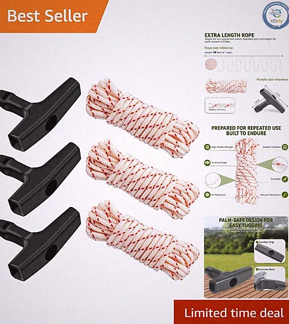 Universal 3-Pack 10ft High-Strength Starter Rope Ideal for Lawn Mowers & More