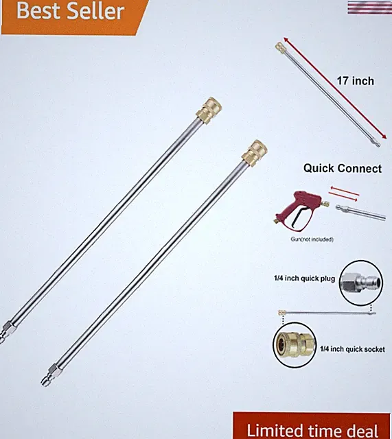 Universal Fit 17 Inch Stainless Steel Pressure Washer Extension Lance, 2 Pack