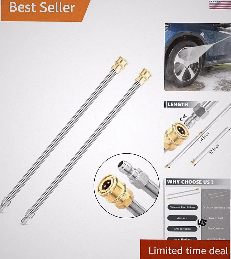 Universal Fit 17-Inch Stainless Steel Pressure Washer Wands - 4000 PSI, 2 Count
