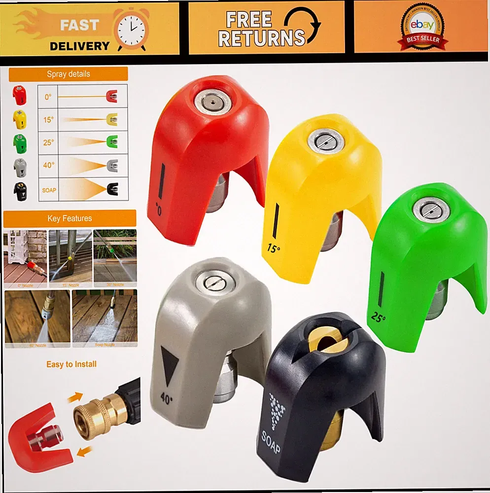 Universal Pressure Washer Nozzle Tip Kit - 5 Color Spray Tips, 1500-3000 PSI