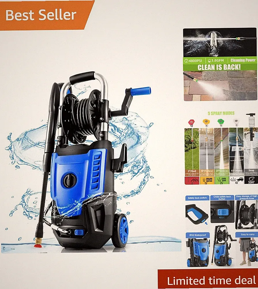 Upgrade Your Cleaning: 3.8 GPM Pressure Washer with 4 Nozzles and Soap Tank