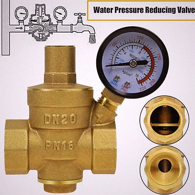 US DN20 Water Pressure Regulator NPT 3/4" inch Adjustable Brass Reducer w/ Gauge