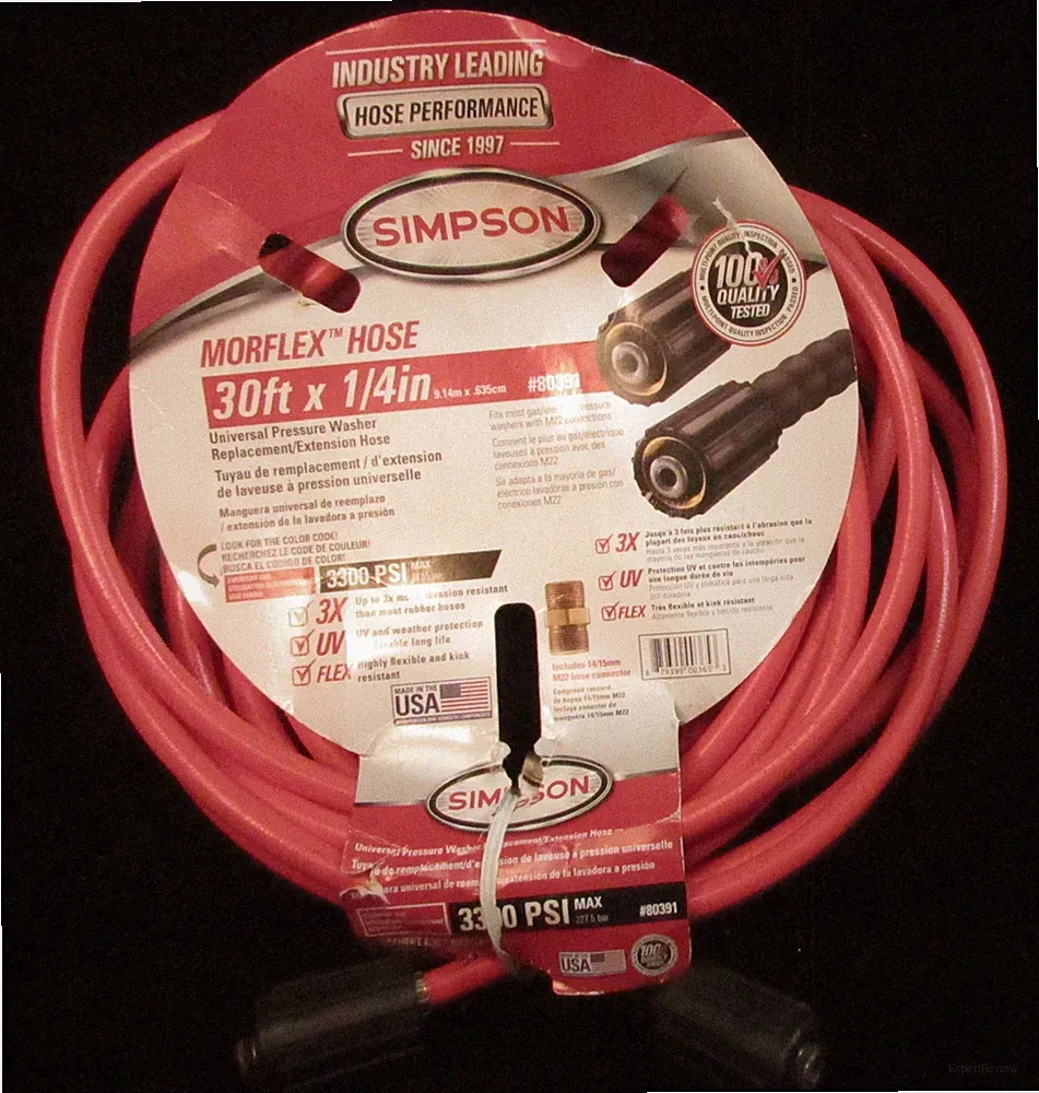 Used SIMPSON MORFLEX 30' X ¼" UNIVERSAL PRESSURE WASHER REPLACEMENT HOSE #80391