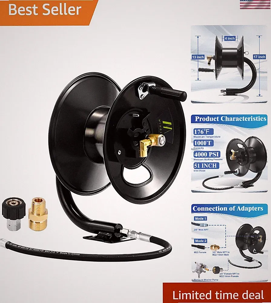 Utilitarian Pressure Washer Hose Reel - Heavy-Duty, Rust-Proof, Easy Access