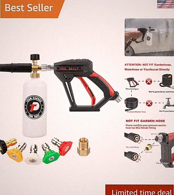 Versatile 1/4 Inch Pressure Washer Gun & Foam Cannon with Adjustable Nozzle Tips