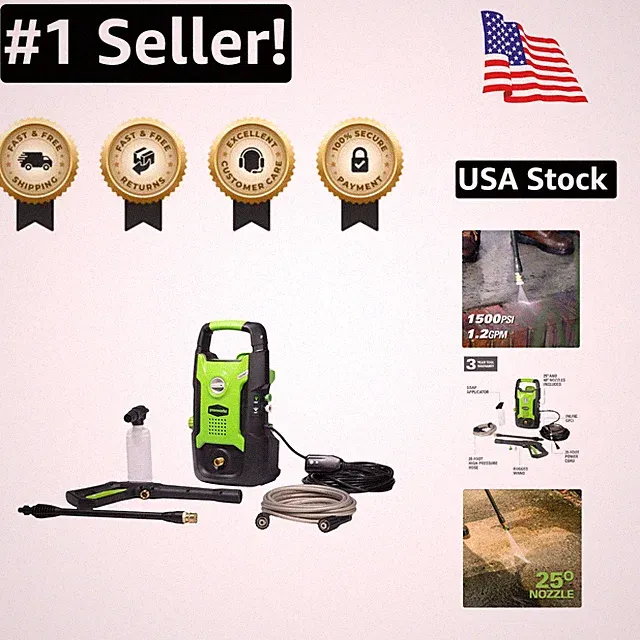 Versatile 1500 PSI Pressure Washer: Lightweight Design for Easy Mobility & Use
