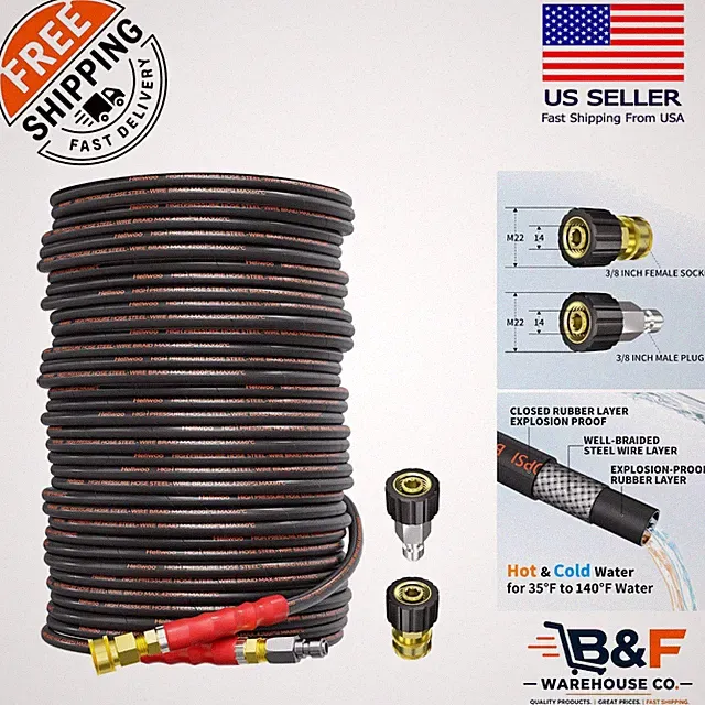 Versatile 150FT Pressure Washer Hose for Hot & Cold Water - 4200PSI Kink Proof
