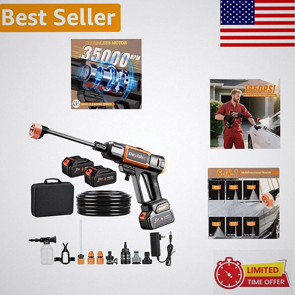 Versatile 1850 PSI Cordless Pressure Washer with 33ft Hose and Foam Cannon