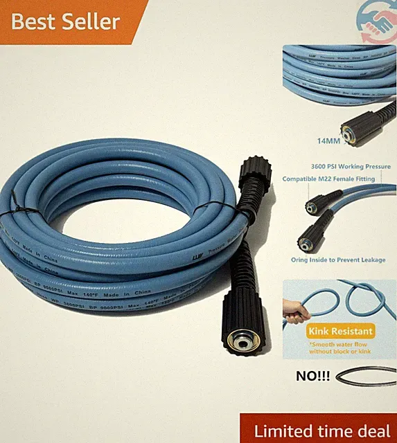Versatile 25FT High Pressure Washer Hose - M22 Brass Ends & Corrosion Resistant