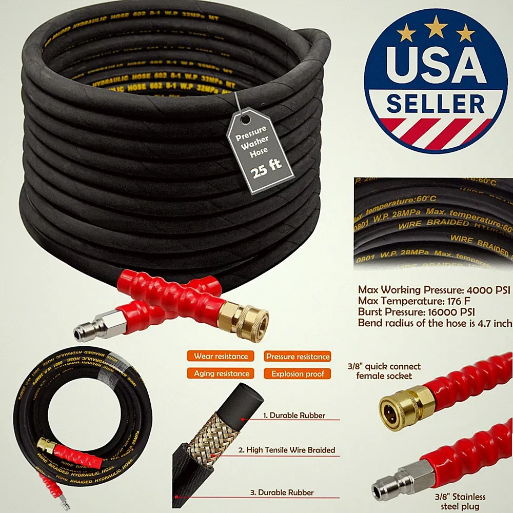 Versatile 25FT Pressure Washer Hose, 4000 PSI | Ideal for Home & Business Use