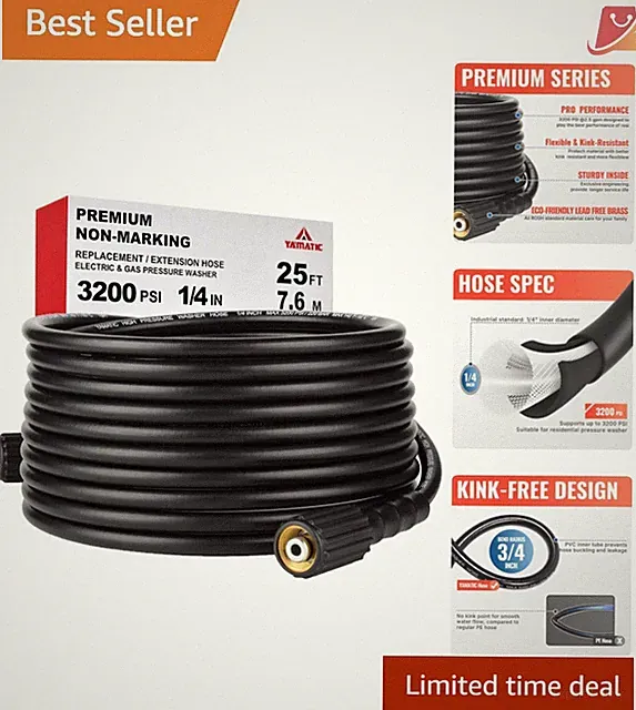 Versatile 25FT Pressure Washer Hose with Solid Brass Fittings for 3200 PSI