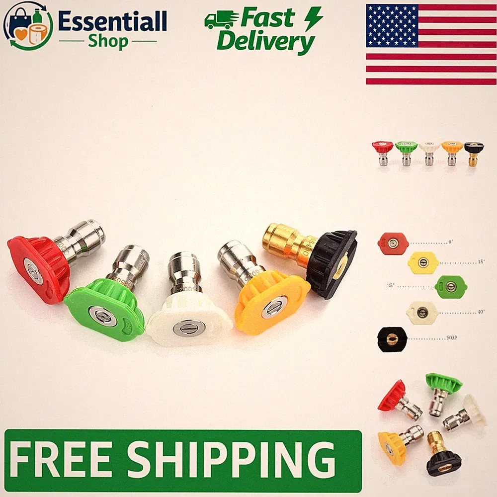 Versatile 5-Pack Pressure Washer Spray Nozzle Tips - 4000 PSI, Multiple Angles