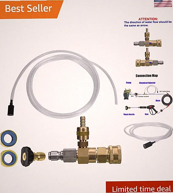 Versatile Chemical Injector Kit with Tubing for Pressure Washer - 3200 PSI