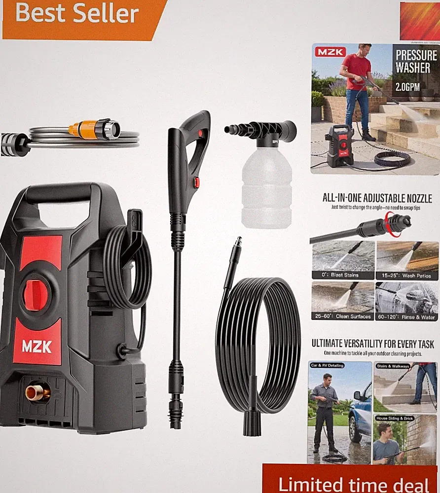 Versatile Electric Pressure Washer: 21-Foot Hose, 2 GPM Power, and Foam Cannon